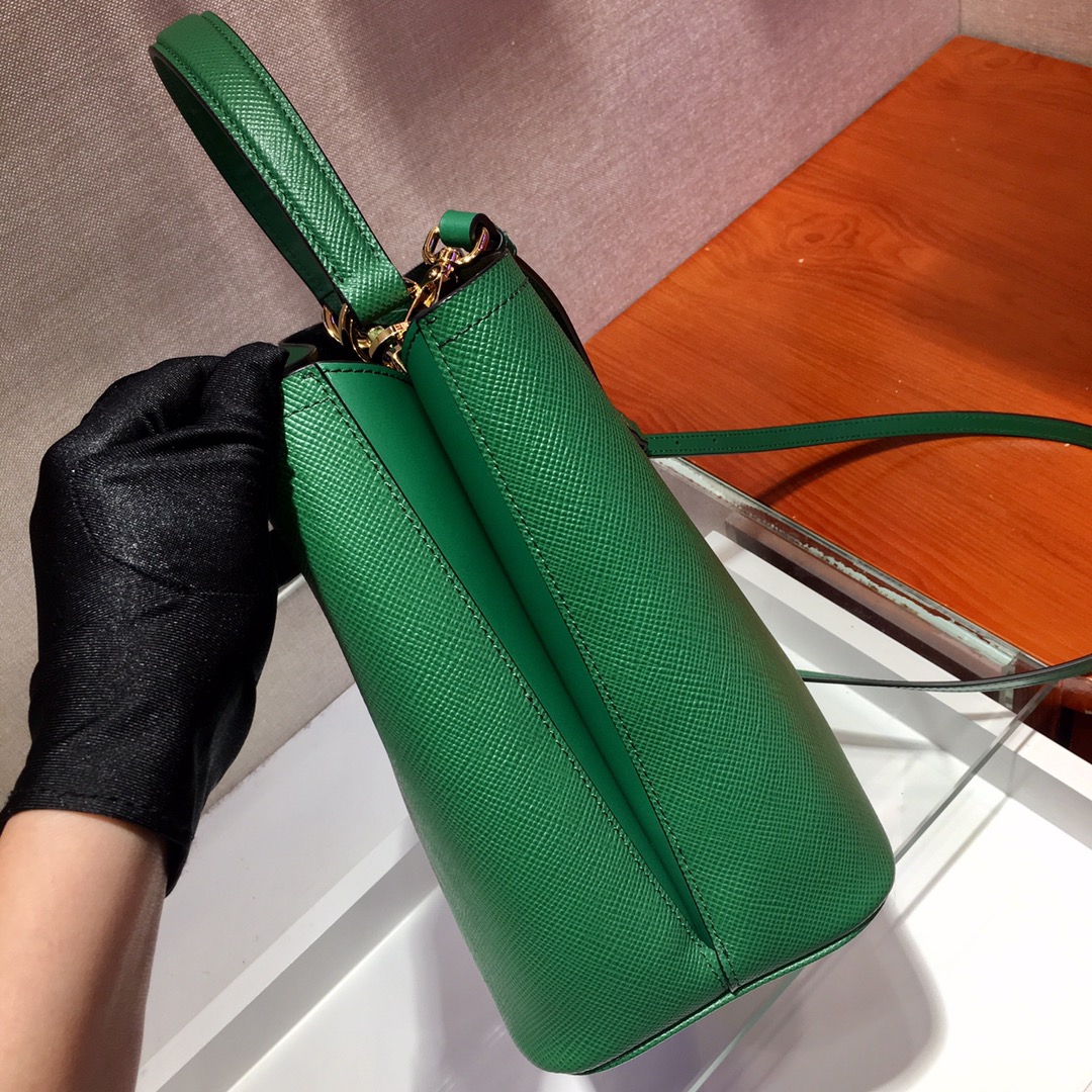 Prada Medium Panier Saffiano Leather Bag Green/Black 1BA212